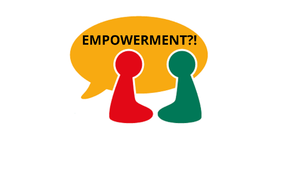 Logo der Lebendigen Bibliothek: rotes und grünes Figürchen, welche einander zugewandt sind, vor gelber Sprechblase.